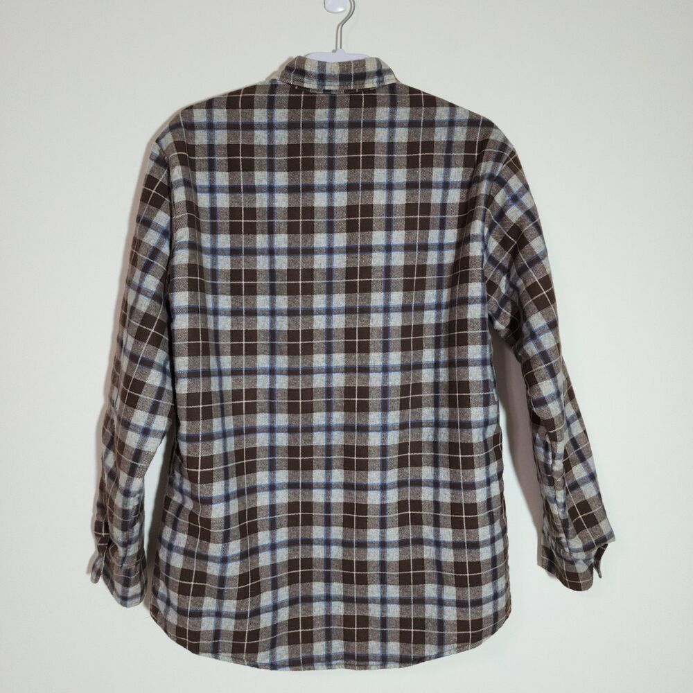 Vtg Perma-Prest Mens Store Plaid Button-Up Shirt Jacket Shacket Brown USA Tall L - Picture 2 of 6